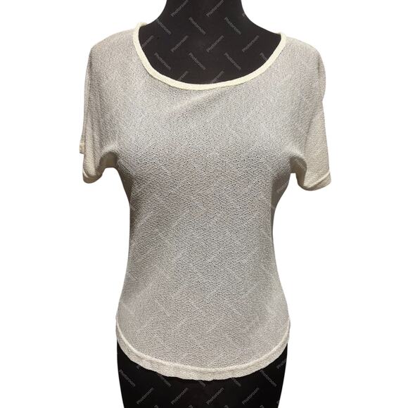 Platinum Dorothy Schoelen Sheer Vintage Cream Stretch Top Sz S Short Sleeve - Picture 1 of 6